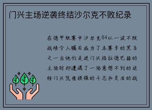 门兴主场逆袭终结沙尔克不败纪录